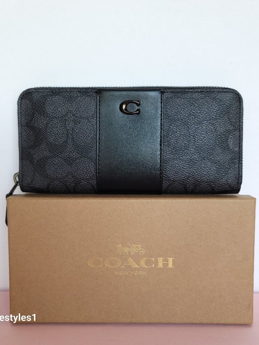 COACH Boxed Slim Accordion Signature Canvas & Leather Wallet w Back-slip pocket⭐ - Picture 15 of 16